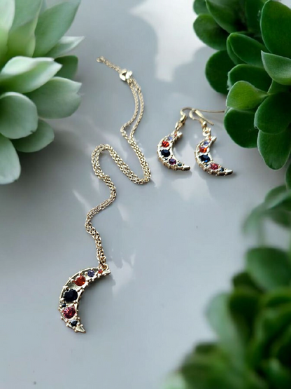 Glimmer Moons on Gold Earrings and Necklace Set