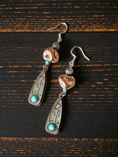 Big Sky Cacti Copper and Silver Dangle Earrings with Teal Accents