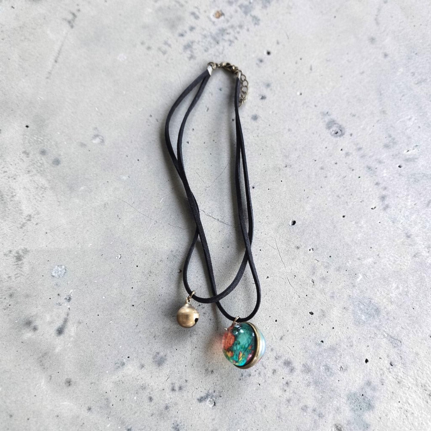 World Traveler Globe and Bell Double Choker Necklace
