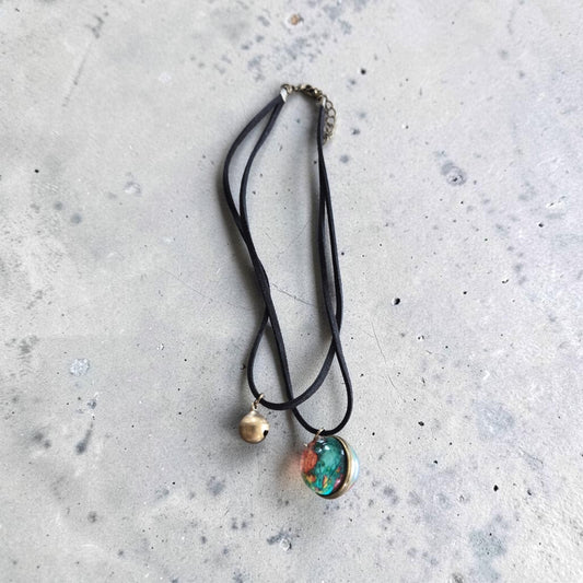 World Traveler Globe and Bell Double Choker Necklace