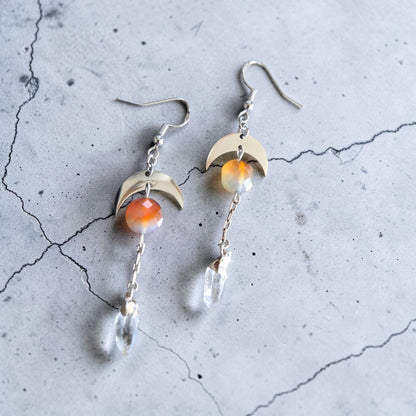 Crescent Moons with Quartz Crystal Point Drops