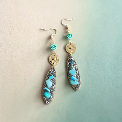 Gold and Turquoise Sea Life Dangle Earrings