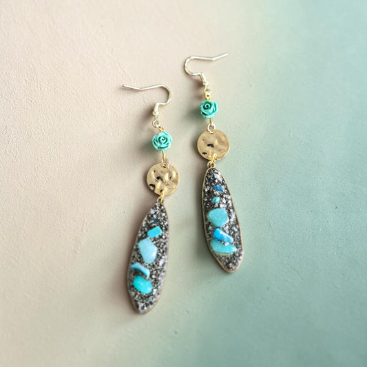 Gold and Turquoise Sea Life Dangle Earrings