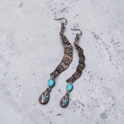 Copper and Turquoise Abstract Moon Western Earrings
