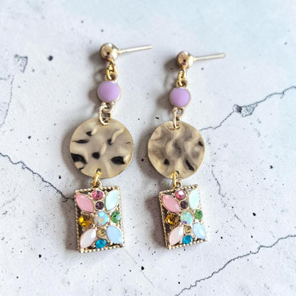 Shimmering Mosaic Tile Dangle Stud Earrings