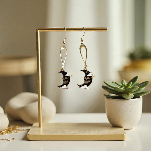 Haunted Moon Gold and Black Dangle Earrings