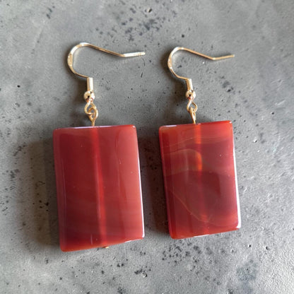 Carnelian Agate Squares Dangle Earrings