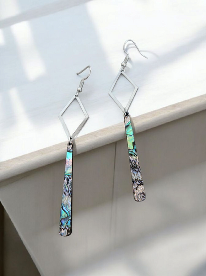 Diamond Geometric Dangle Earrings with Abalone drops