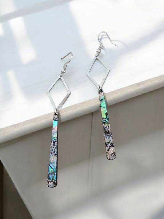 Diamond Geometric Dangle Earrings with Abalone drops