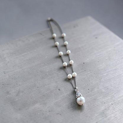 Upcycled Vintage Pearl Pendant on Silvery Pearl Necklace