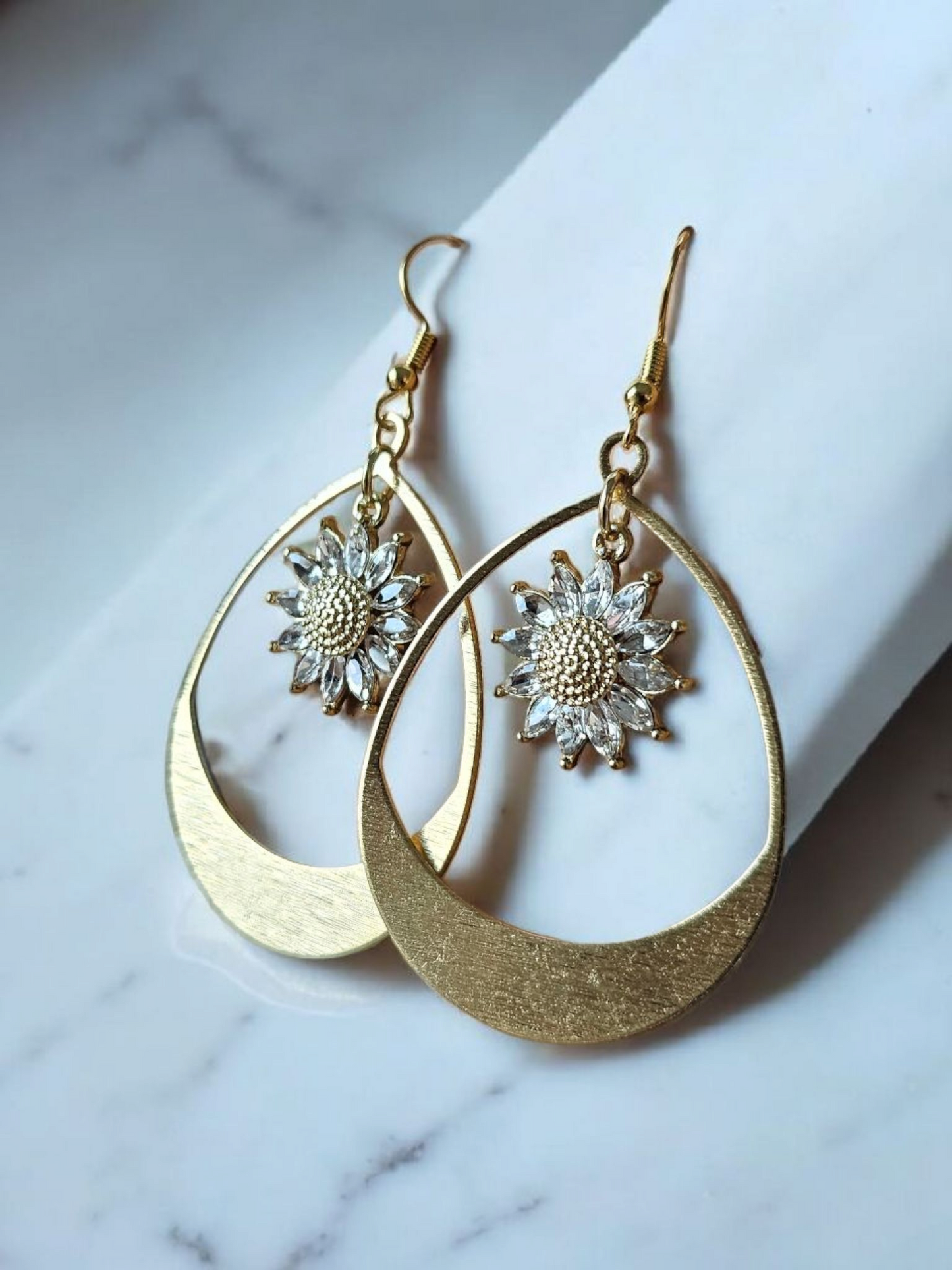 Brass and Shimmer Sunflower Dangle Earrings