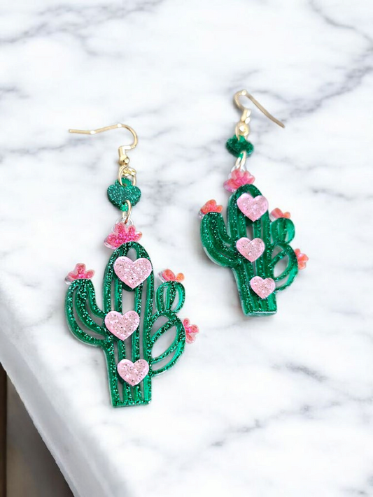 Sparkle Resin Cactus Dangle Earrings