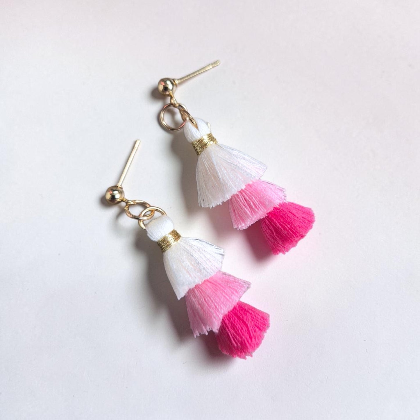 Colorful Tassles on Gold Stud Earrings