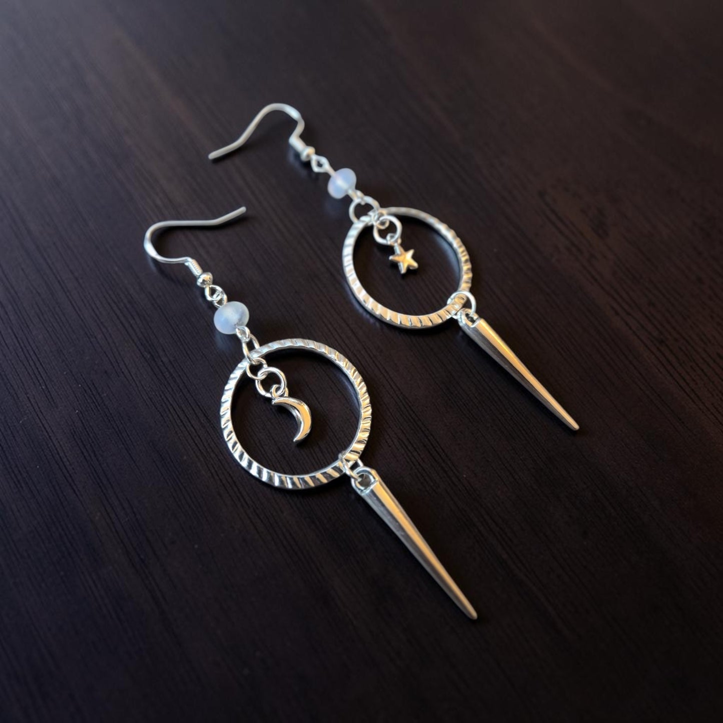Celestial Silver Upcycled Dangle Earrings with Star and Moon Charms