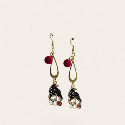 Black And Burgundy Crow Dangle Earrings For Women Elegant Statement Jewelry Lightweight Durable Fashion Accessory