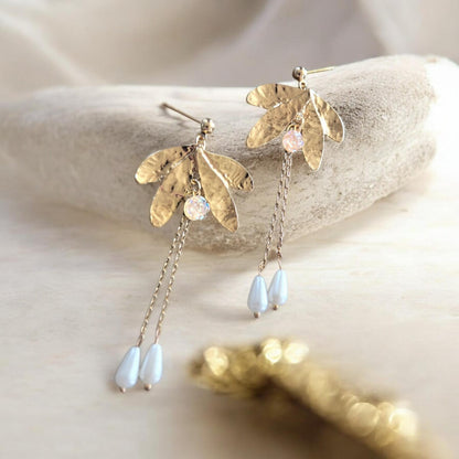 Abstract Luna Moth Golden Dangle Earrings