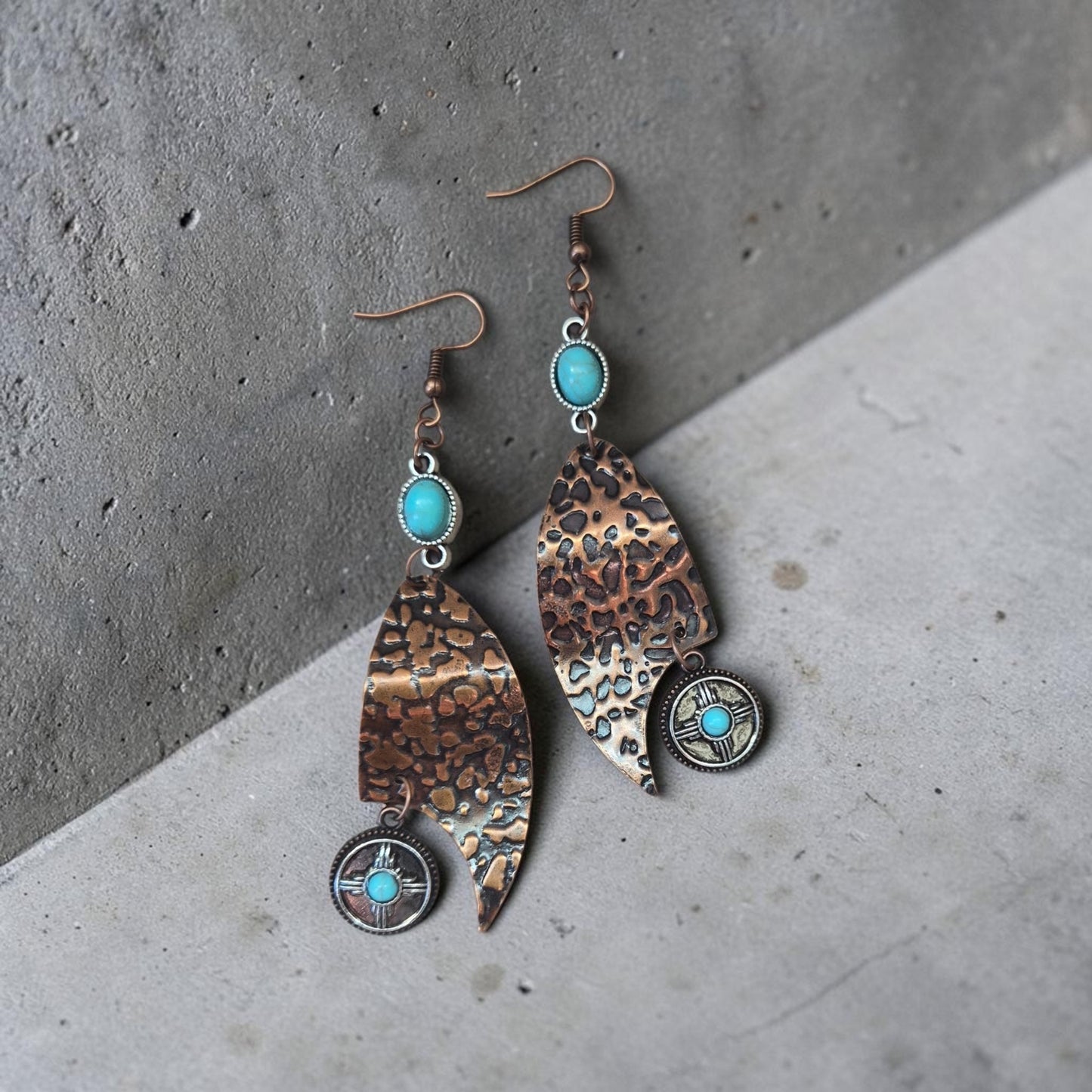 Copper and Turquoise Abstract Western Earrings