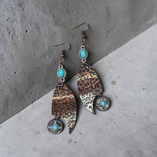 Copper and Turquoise Abstract Western Earrings