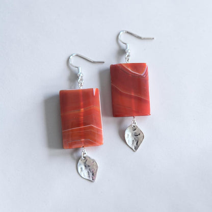 Carnelian Agate Squares Dangle Earrings