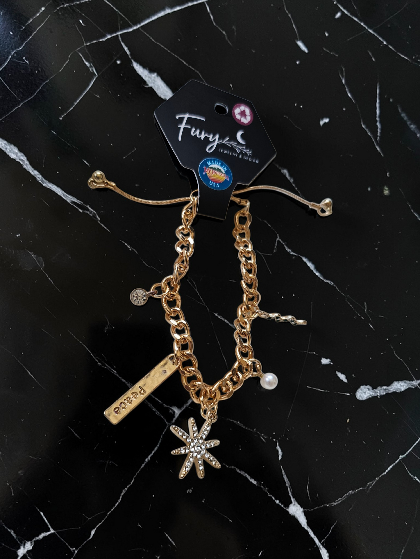 Upcycled Golden Charm Bracelet with Unique Charms