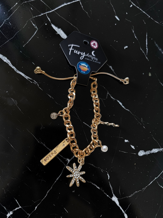 Upcycled Golden Charm Bracelet with Unique Charms
