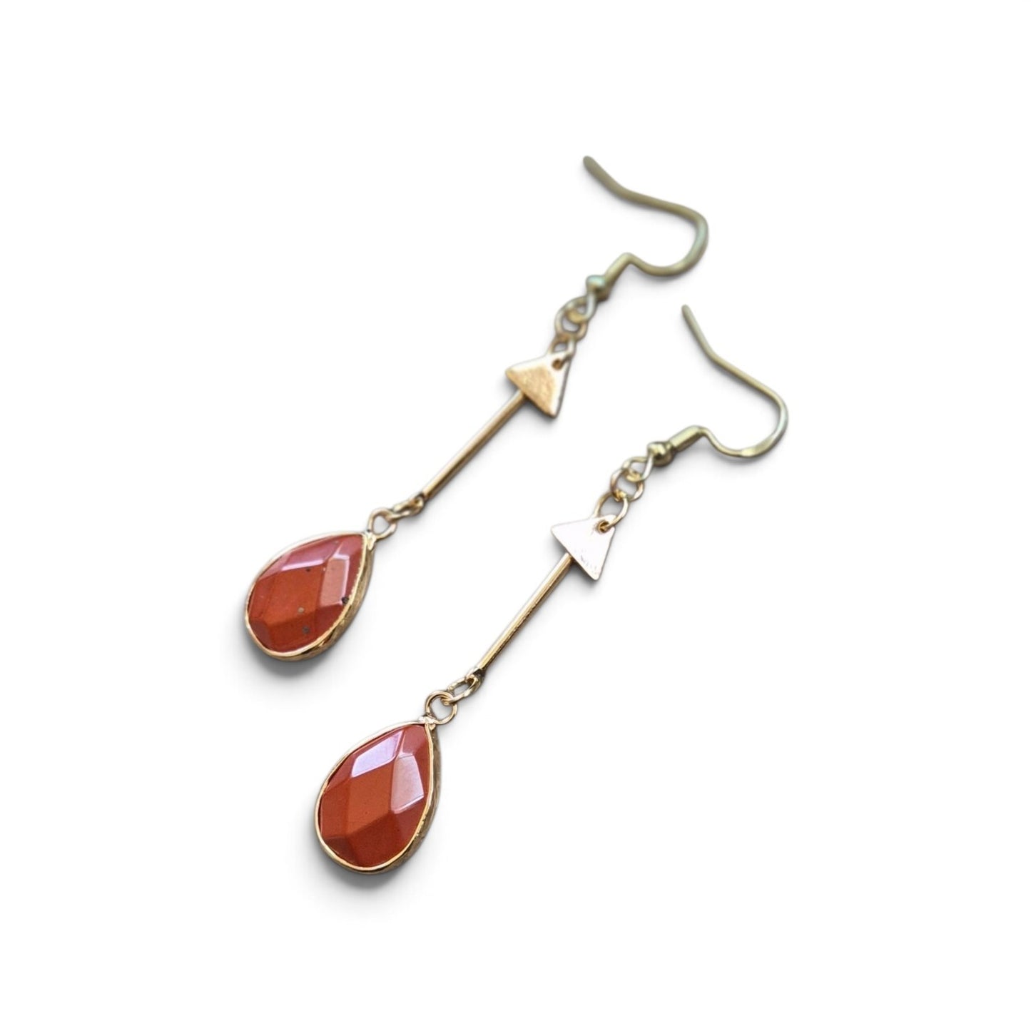 Red Jasper Teardrops on Golden Bars Dangle Earrings