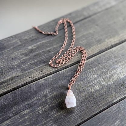 Fire Agate on Long Rose Gold Chain Necklace
