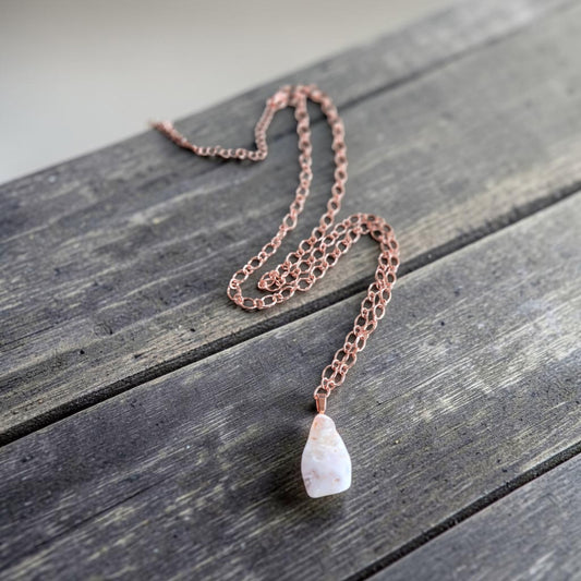 Fire Agate on Long Rose Gold Chain Necklace