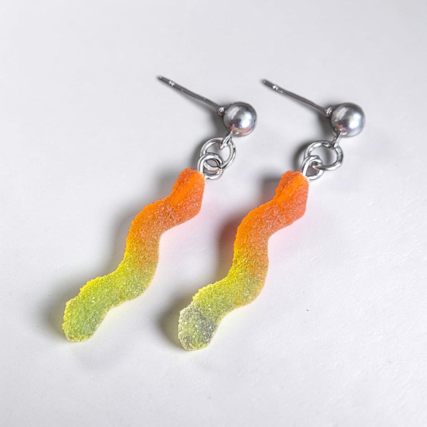 Gummy Worms on Silver Stud Earrings