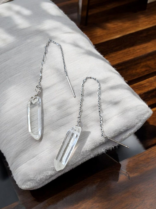 Clear Crystal Point Silver Threader Earrings