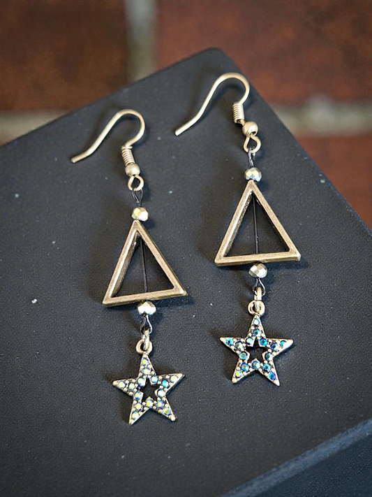 Sassy Brassy Triangles and Shimmering Stars Dangle Earrings