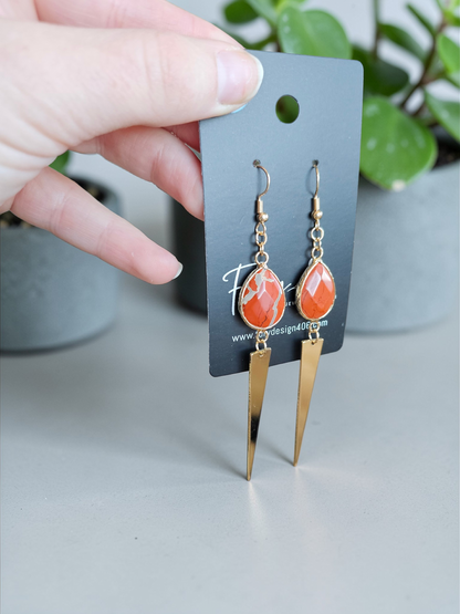 Gemstone Teardrops with Long Golden Point Dangle Earrings