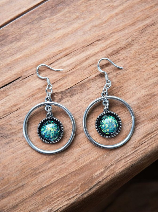 Silver Circles with Holographic Drops Dangle Earrings