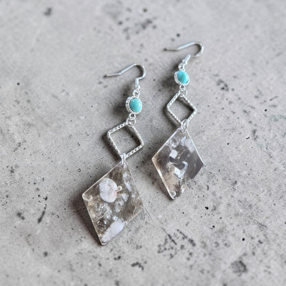 Geometric Quartz Pebbles with Turquoise Dangle Earrings