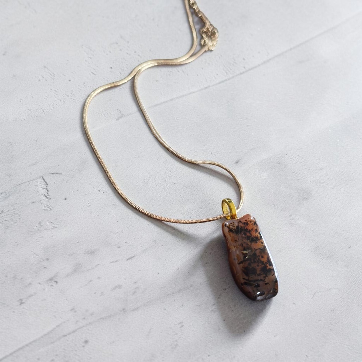 Montana Moss Agate on Golden Necklace