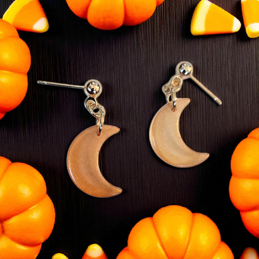 Orange Moon Dangle Stud Earrings