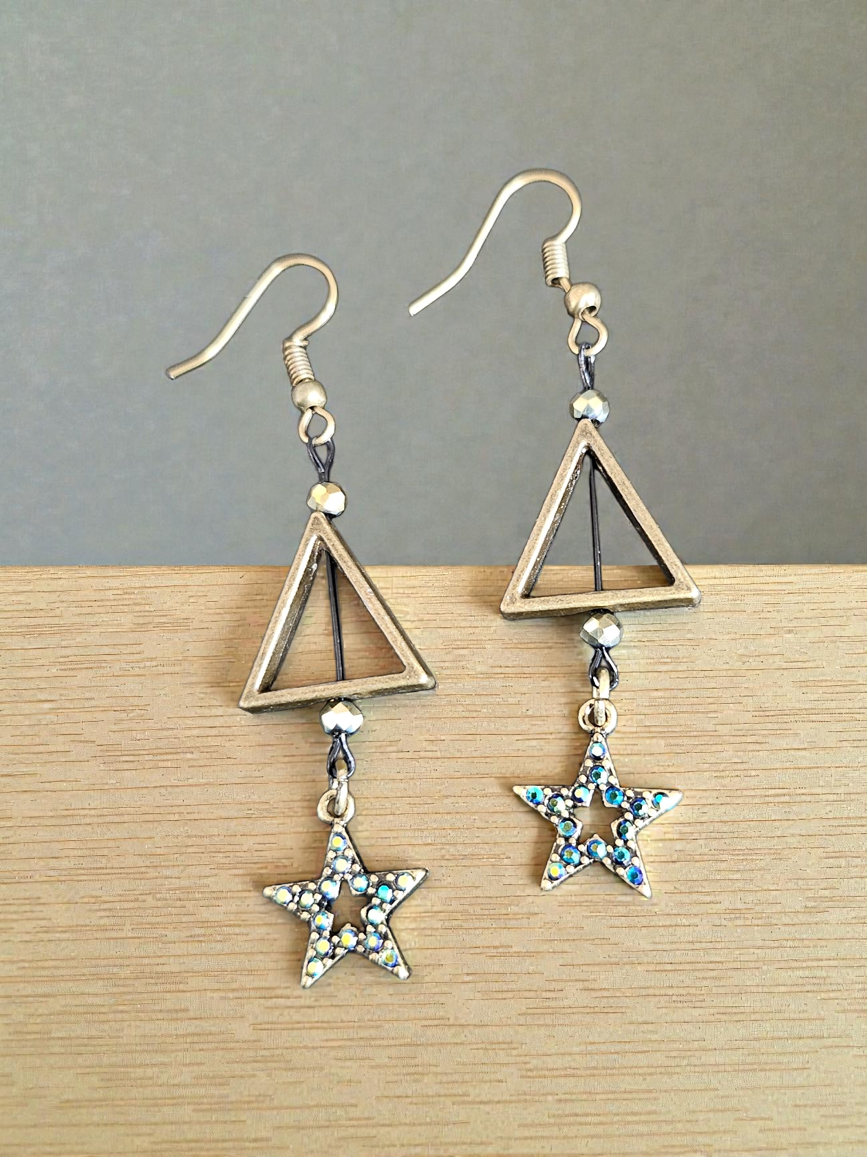 Sassy Brassy Triangles and Shimmering Stars Dangle Earrings
