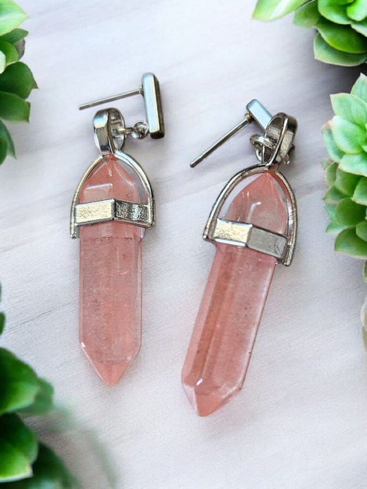 Rose Quartz Crystal Point Stud Earrings