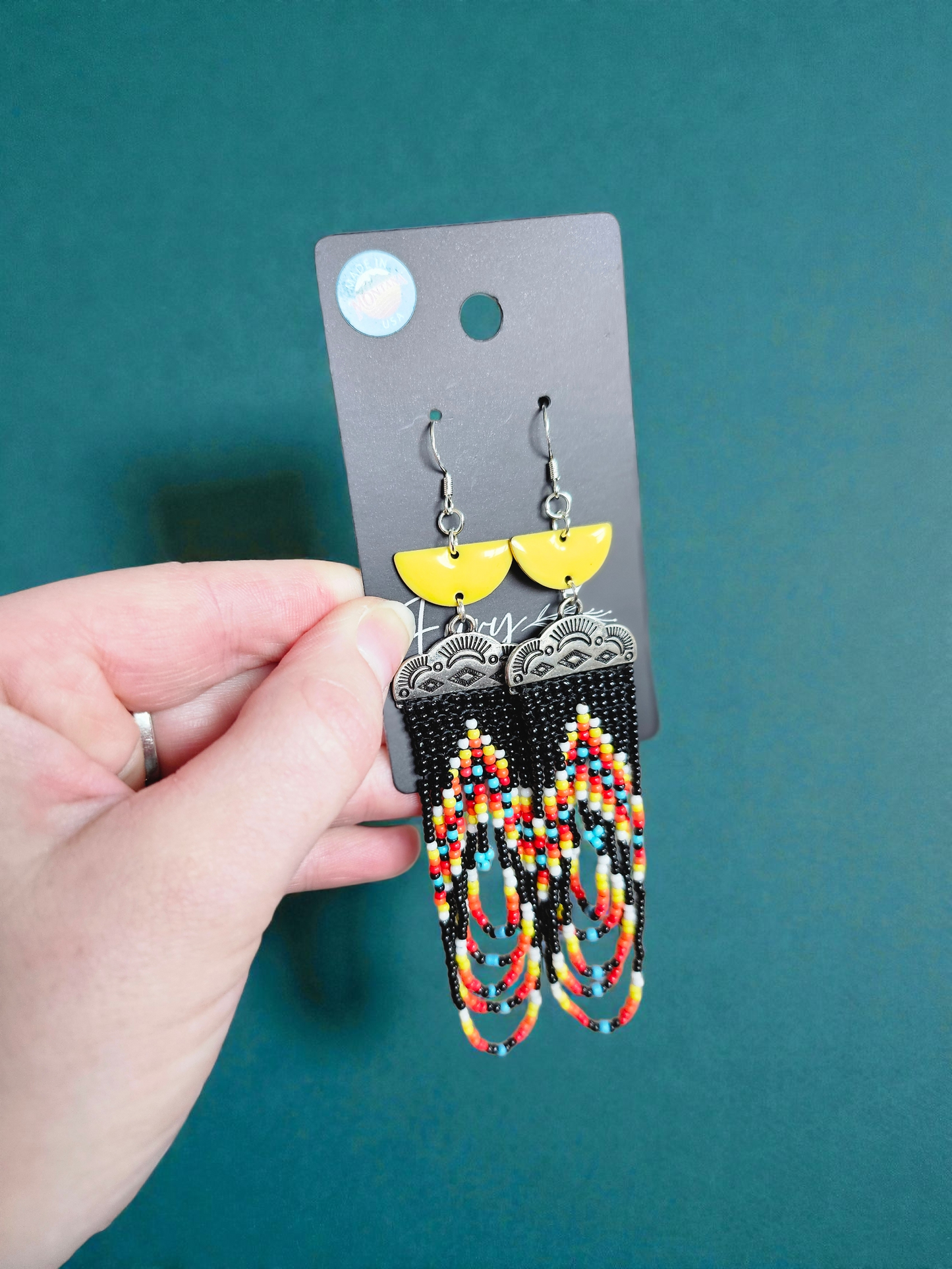 Colorful Western Beading on Sunny Yellow Dangle Earrings