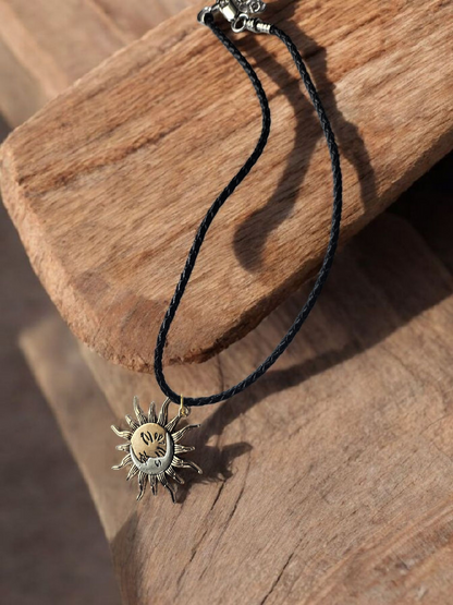 Two Face Sun and Moon Braided Leather 16" Necklace