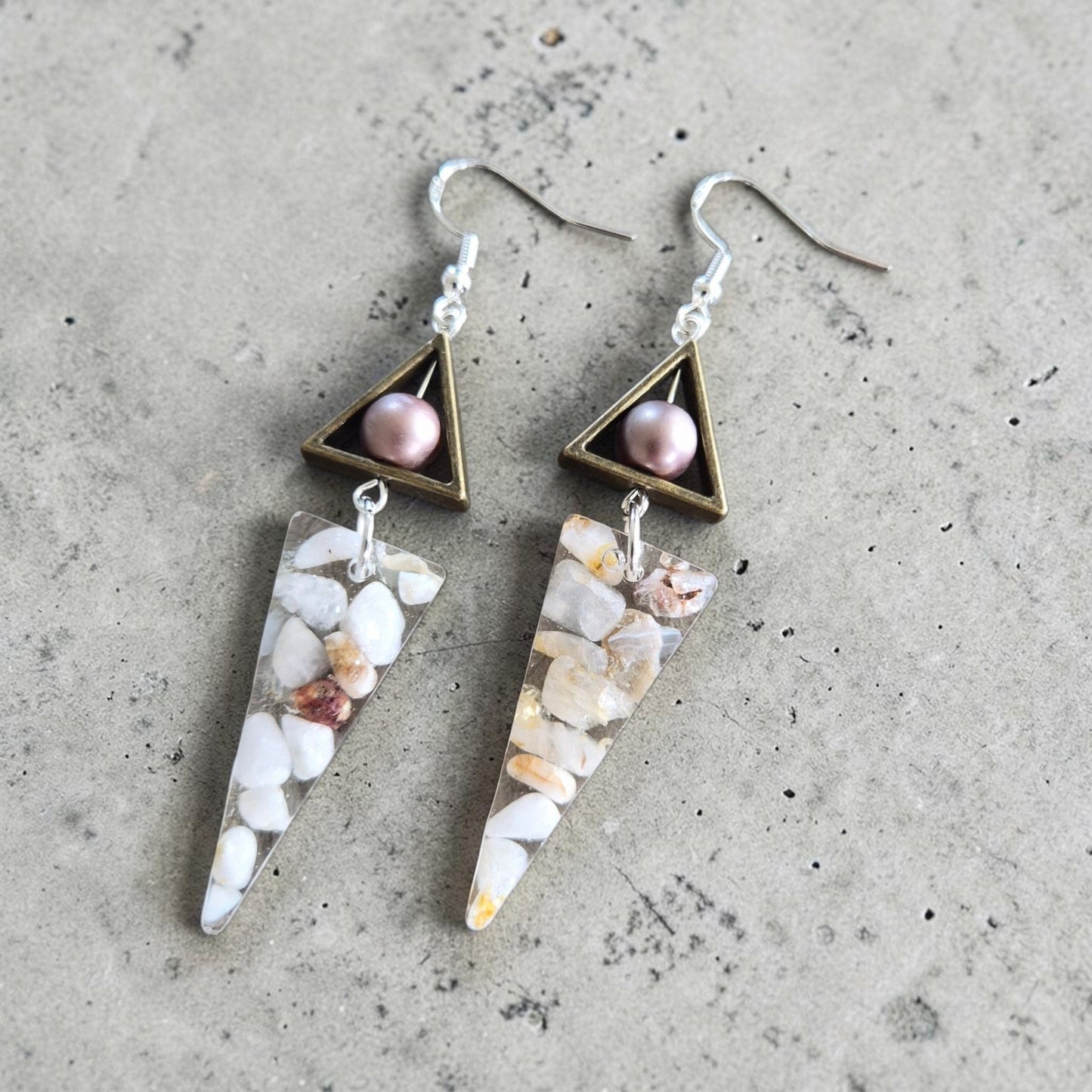 Geometric Triangle Tumbled Gemstone Dangle Earrings