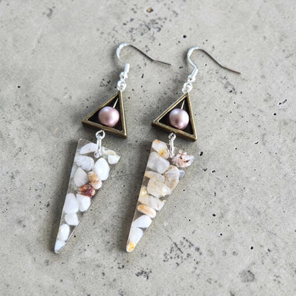 Geometric Triangle Tumbled Gemstone Dangle Earrings