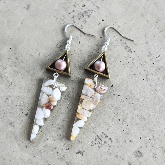 Geometric Triangle Tumbled Gemstone Dangle Earrings