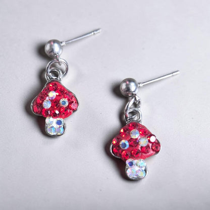 Glimmering Gem Mushroom Earrings on Silver Stud