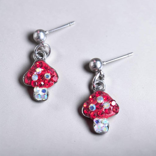 Glimmering Gem Mushroom Earrings on Silver Stud