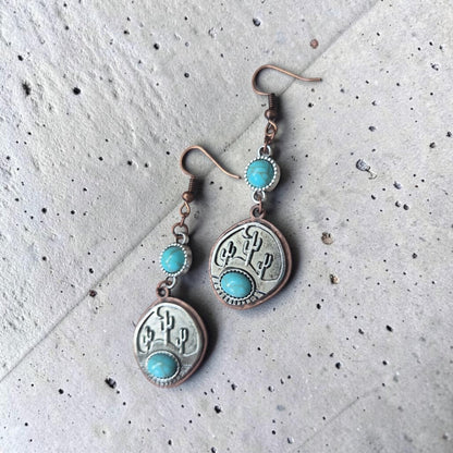 Copper and Turquoise Rounded Western Cactus Earrings