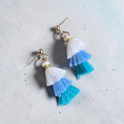 Colorful Tassles on Gold Stud Earrings