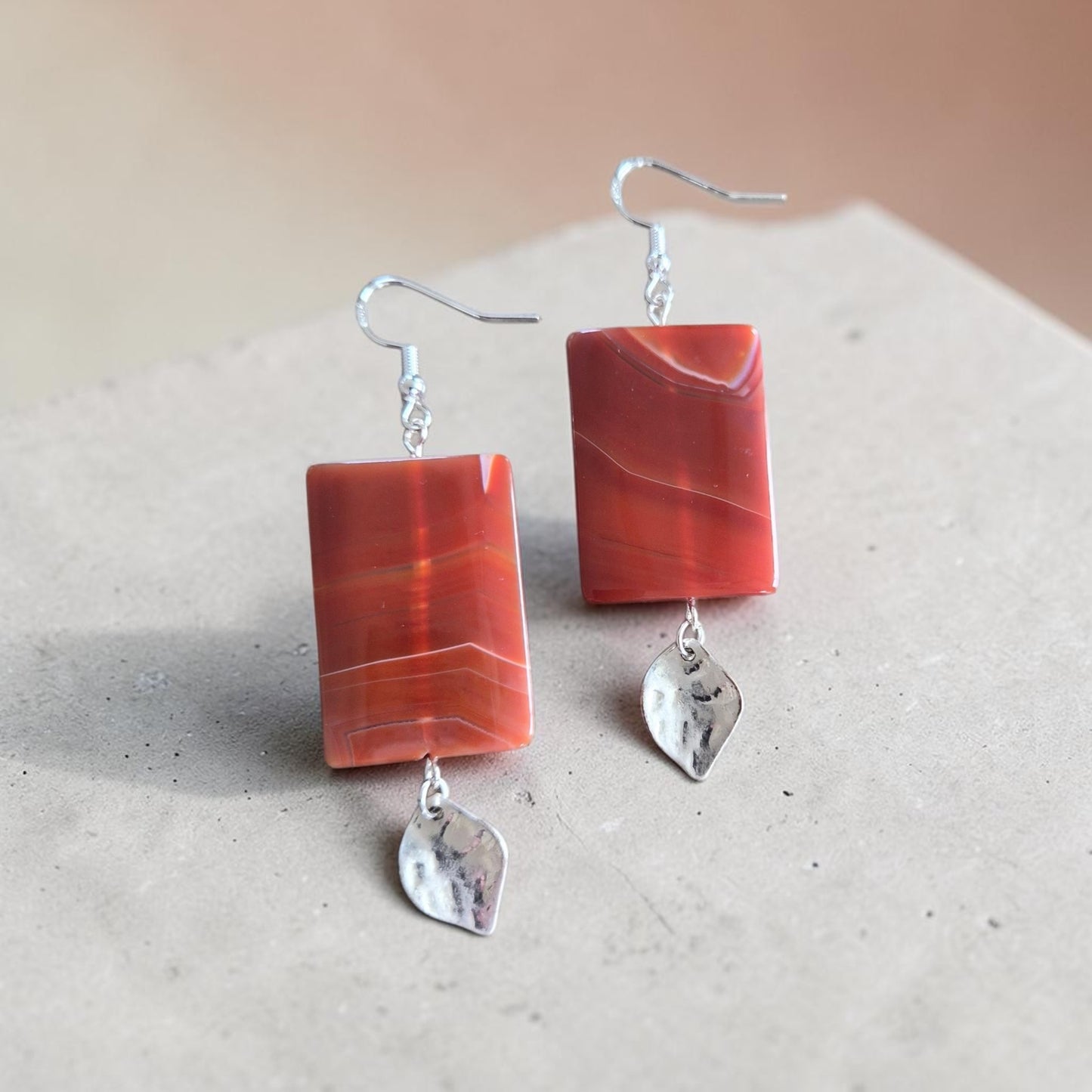 Carnelian Agate Squares Dangle Earrings