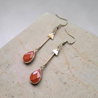 Red Jasper Teardrops on Golden Bars Dangle Earrings