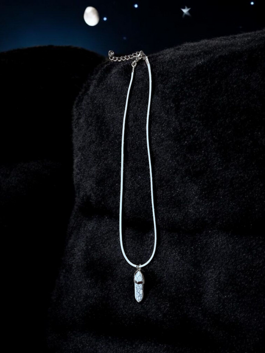 Marbled White Gemstone on White Leather Cord Necklace